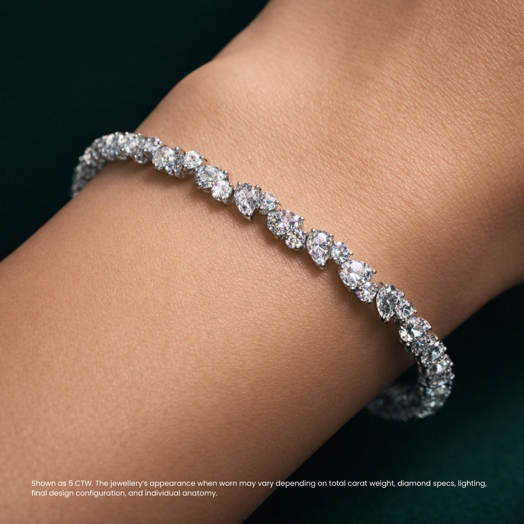 Multi Shape Pear & Round Lab Diamond Tennis Bracelet ( 3 ct. tw.) 18K Gold