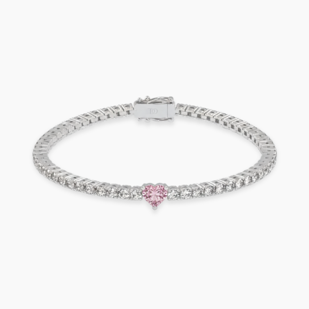 Pink Heart Tennis Lab Diamond Bracelet (8 ct. tw.) 18K White Gold