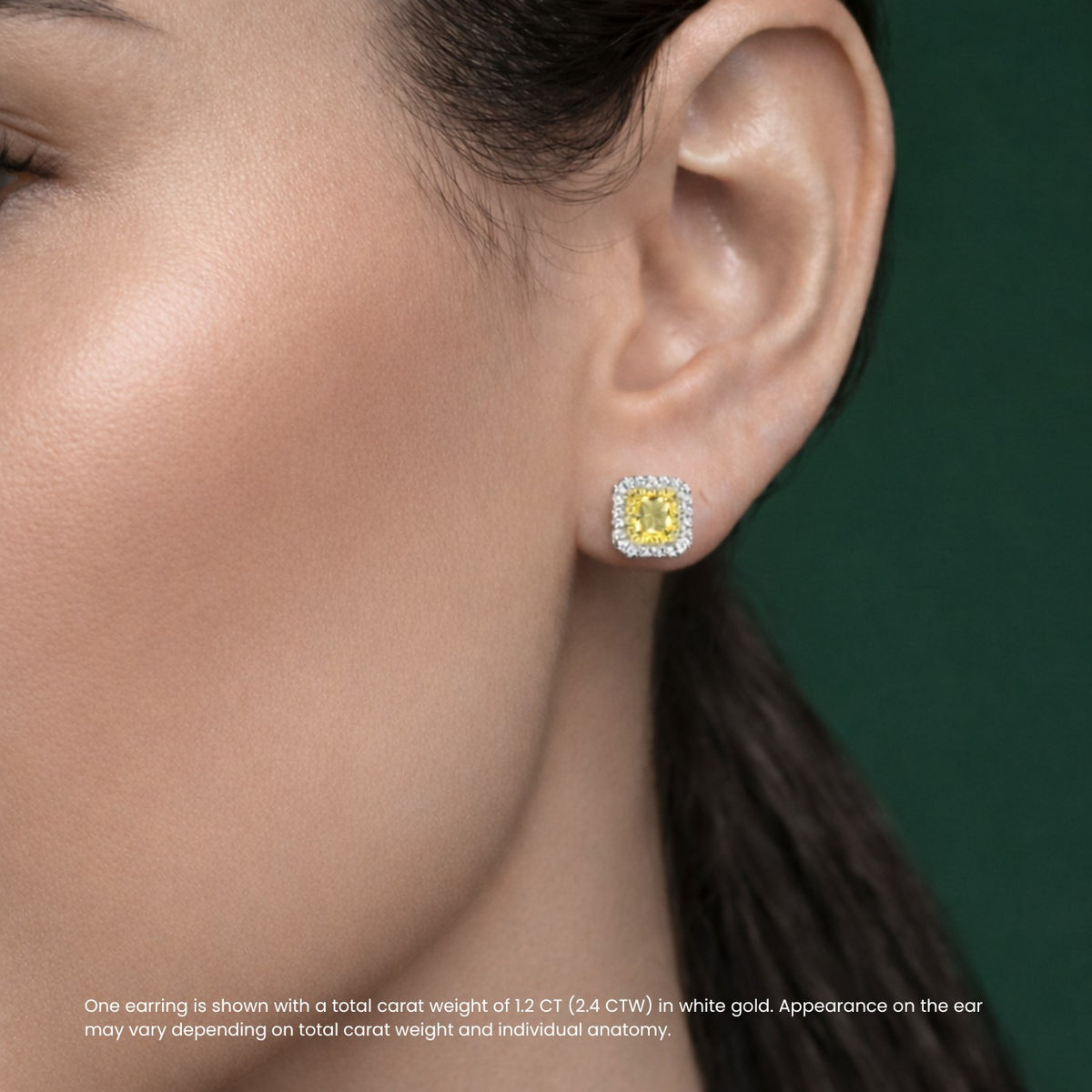 18K Solid Gold Halo 2.4 Carat Yellow Cushion Stud Earrings