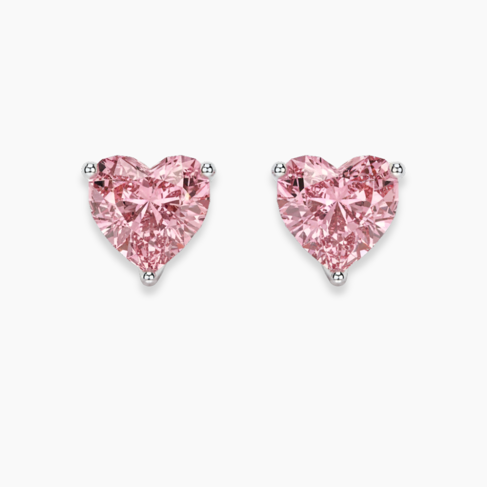 Pink Heart Stud Lab Diamond Earrings ( 2 ct * 2 ) 18K Gold
