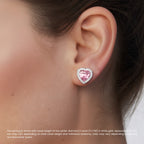 18K Solid Gold Halo 2 Carat Pink Heart Lab Diamond Stud Earrings