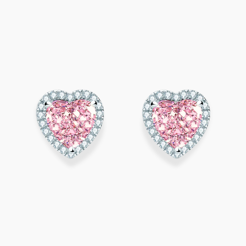 Halo Pink Heart Stud Lab Diamond Earrings ( 1 ct * 2 ) 18K Gold