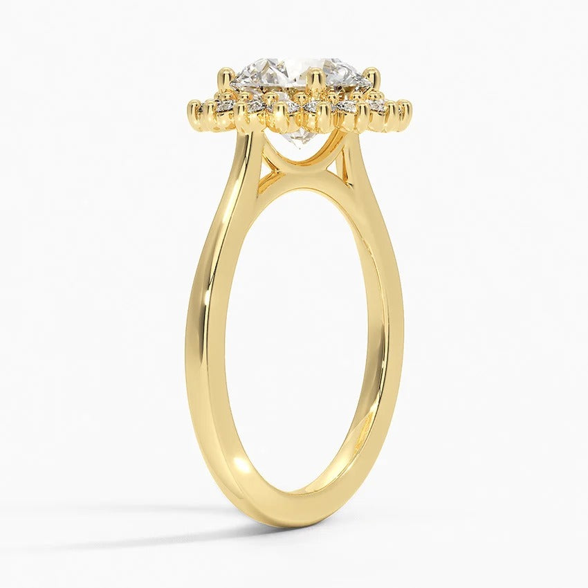 Vintage Halo Lab Grown Diamond Engagement Ring in 18k Gold - Round