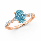 18K Solid Gold Ocean Eyes Fancy Blue Oval Lab Diamond Ring