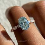 18K Solid Gold Ocean Eyes Fancy Blue Oval Lab Diamond Ring