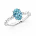 18K Solid Gold Ocean Eyes Fancy Blue Oval Lab Diamond Ring