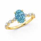 18K Solid Gold Ocean Eyes Fancy Blue Oval Lab Diamond Ring