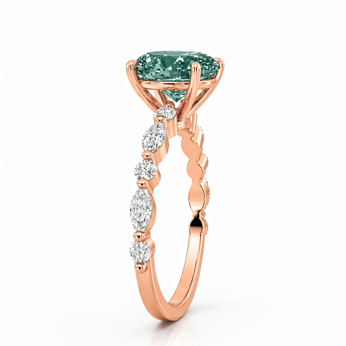 Forest Muse Accents Fancy Green Lab Grown Diamond Engagement Ring in 18K Gold - Oval