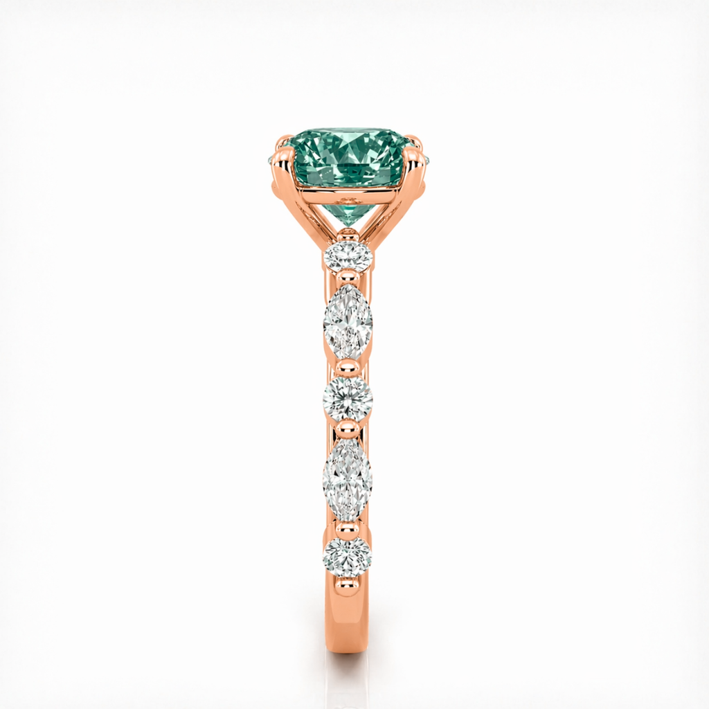 Forest Muse Accents Fancy Green Lab Grown Diamond Engagement Ring in 18K Gold - Oval