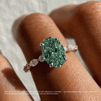 18K Solid Gold Forest Muse Fancy Green Oval Lab Diamond Ring