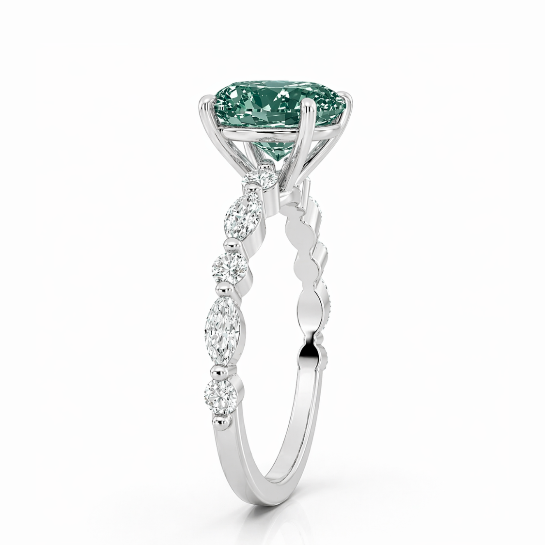 Forest Muse Unique Accents Fancy Green Lab Grown Diamond Engagement Ring in 18K Gold - Oval