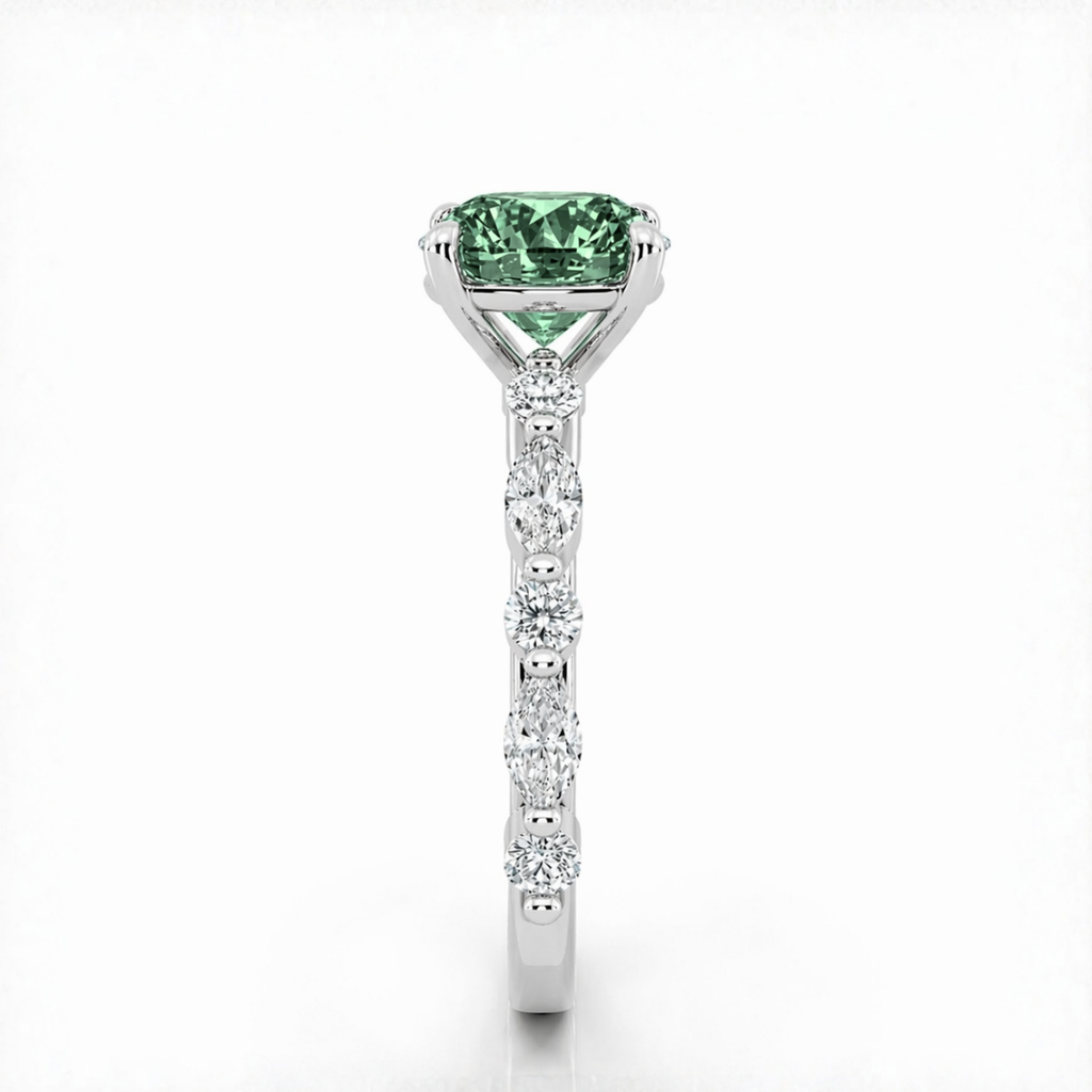 Forest Muse Unique Accents Fancy Green Lab Grown Diamond Engagement Ring in 18K Gold - Oval