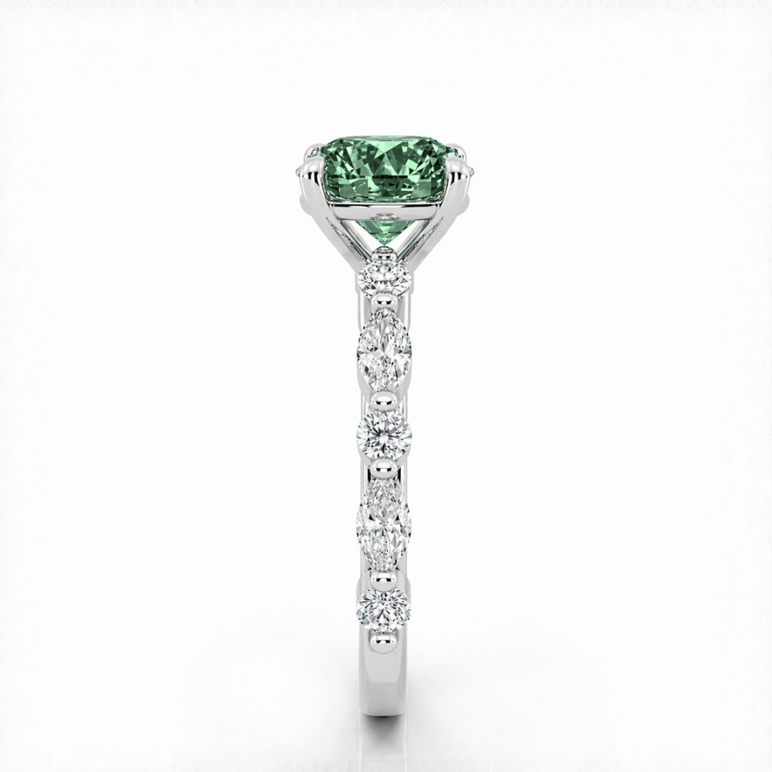 Forest Muse Unique Accents Fancy Green Lab Grown Diamond Engagement Ring in 18K Gold - Oval