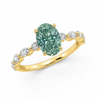18K Solid Gold Forest Muse Fancy Green Oval Lab Diamond Ring