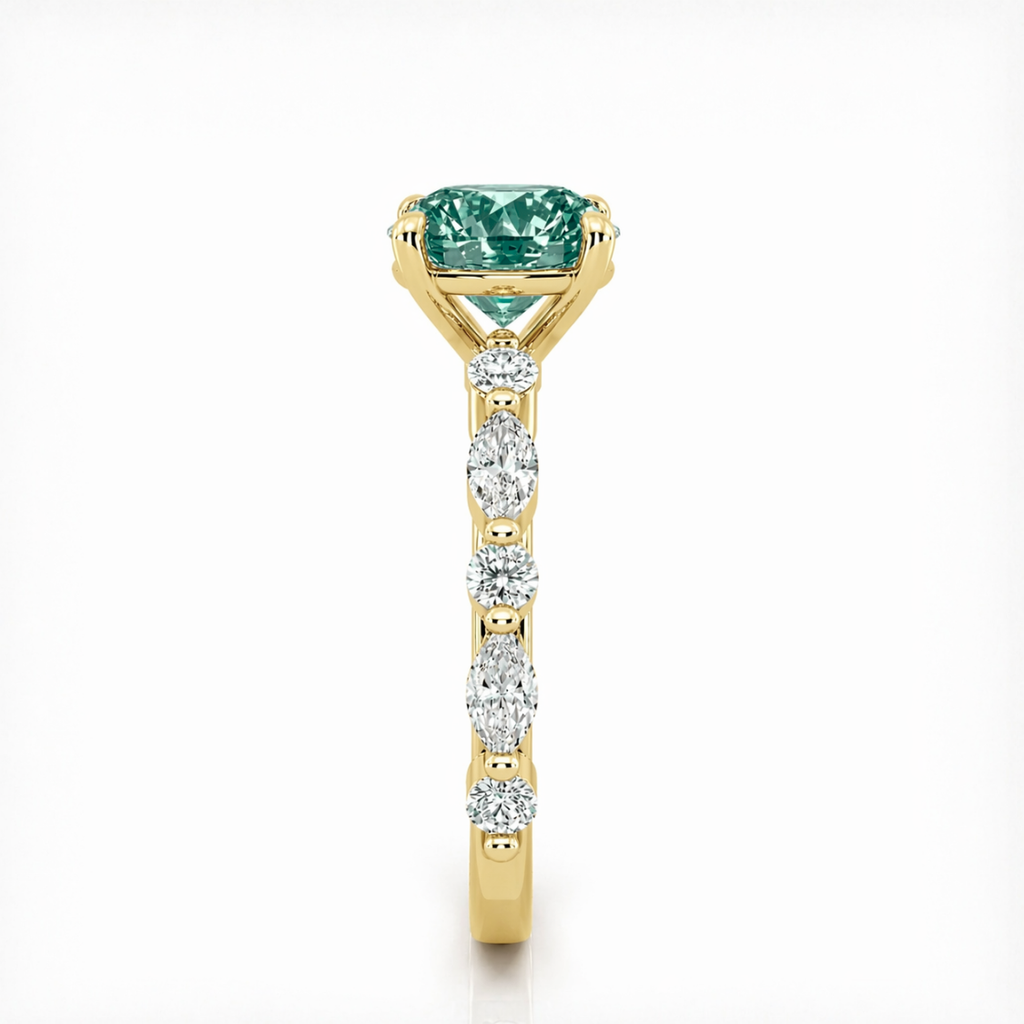 Forest Muse Accents Fancy Green Lab Grown Diamond Engagement Ring in 18K Gold - Oval