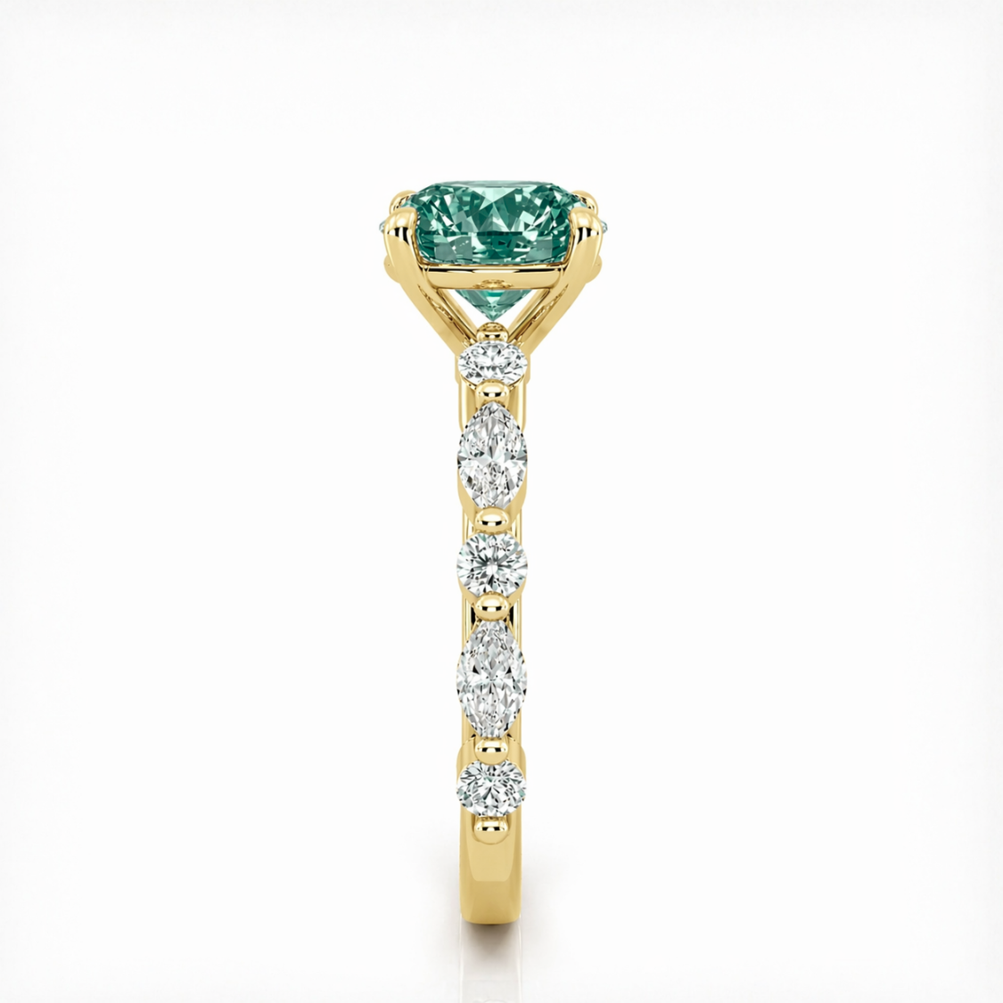 Forest Muse Accents Fancy Green Lab Grown Diamond Engagement Ring in 18K Gold - Oval