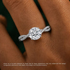 18K Solid Gold Twisted Pavé Hidden Halo Round Lab Diamond Ring