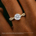 18K Solid Gold Twisted Pavé Hidden Halo Round Lab Diamond Ring