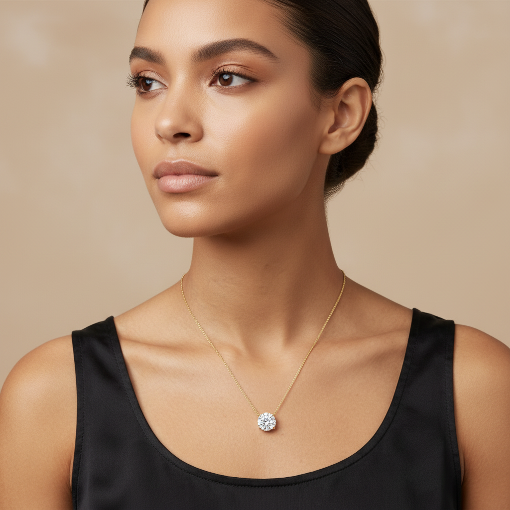⁠Round Floating Diamond Solitaire Pendant Necklace⁠