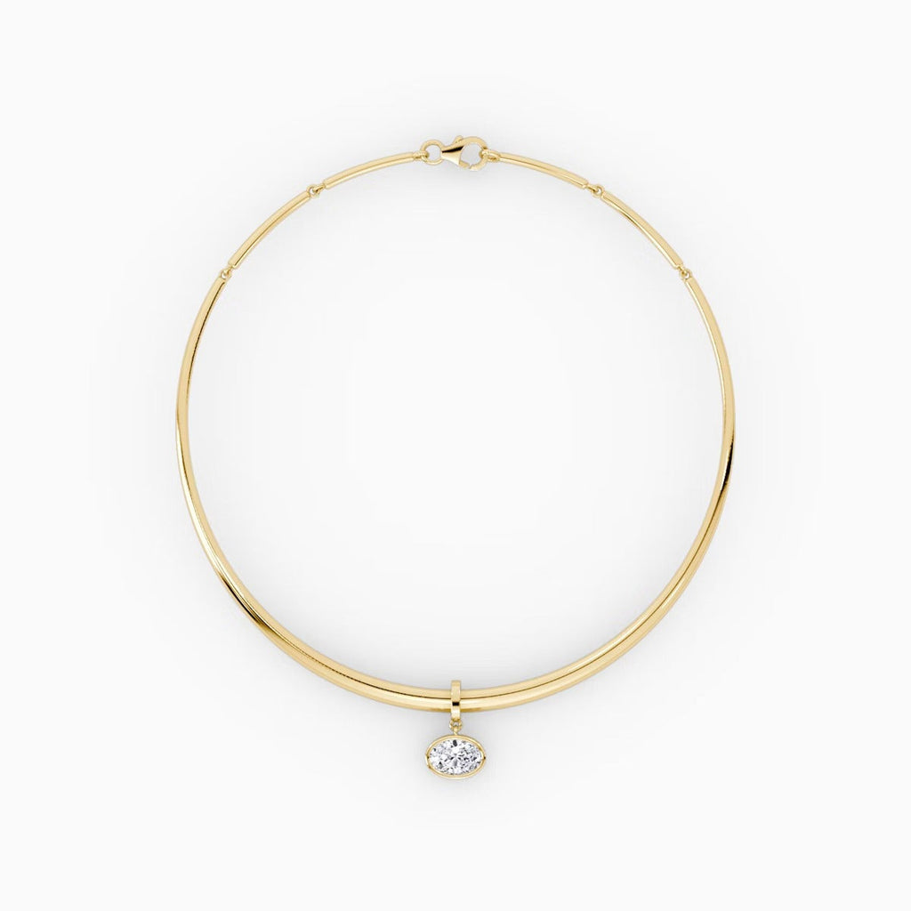 Oval Bezel Lab Diamond (4 ct.) Chocker Pendant Yellow Gold (16 in.)