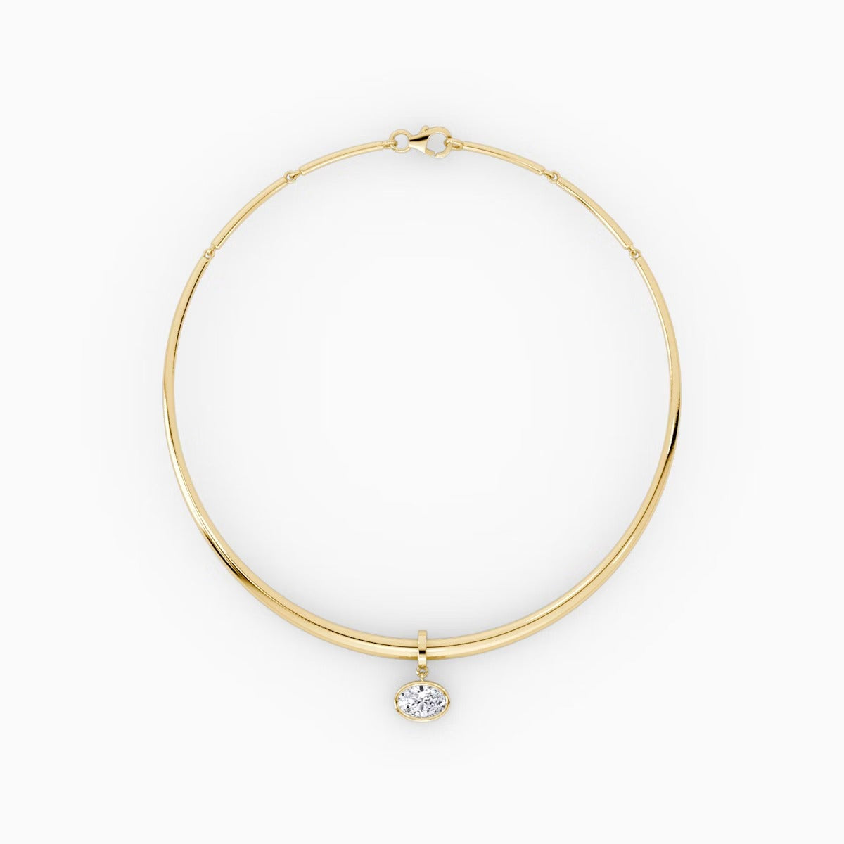 Oval Bezel Lab Diamond (4 ct.) Chocker Pendant Yellow Gold (16 in.)