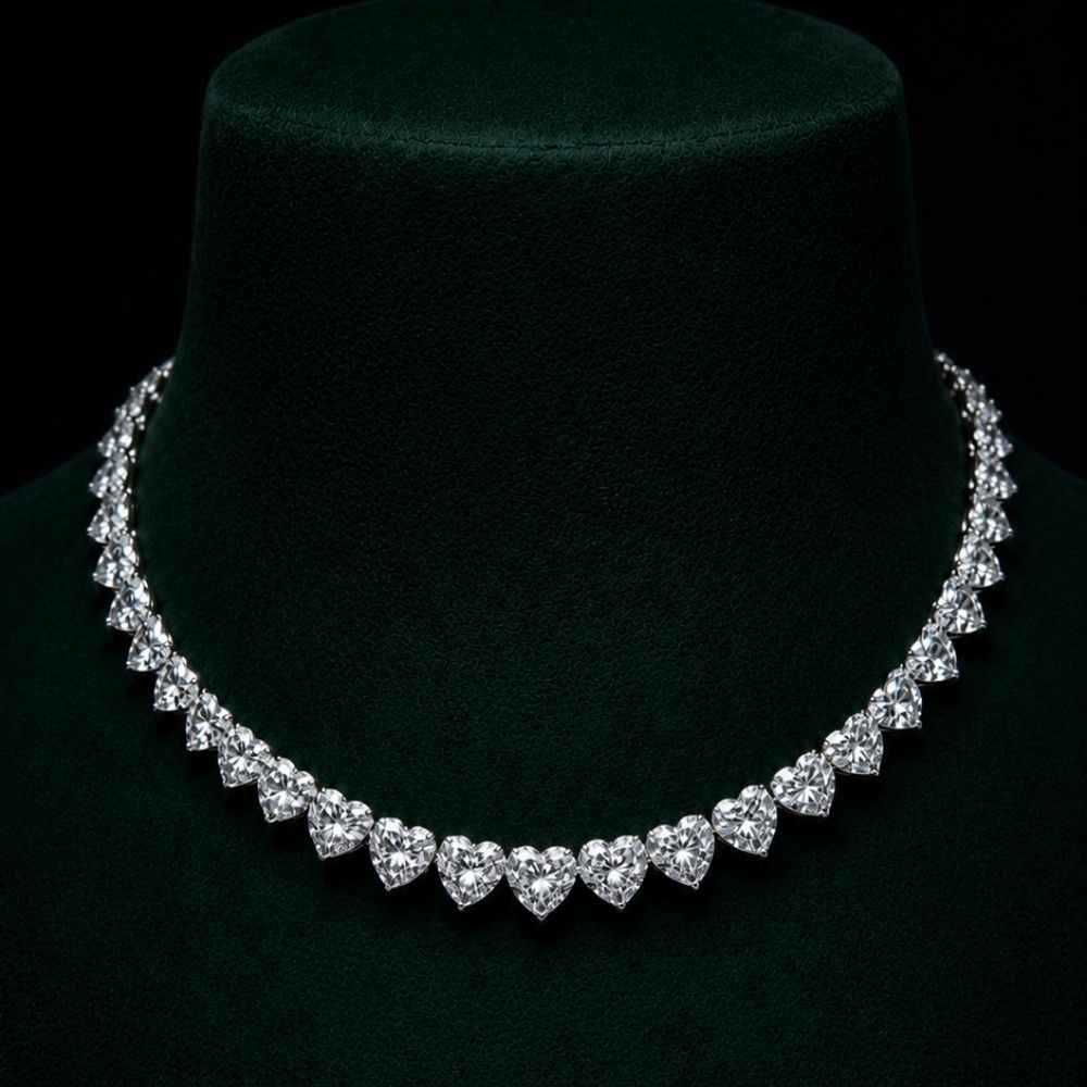 Heart Cut Diamond Eternity Tennis Necklace