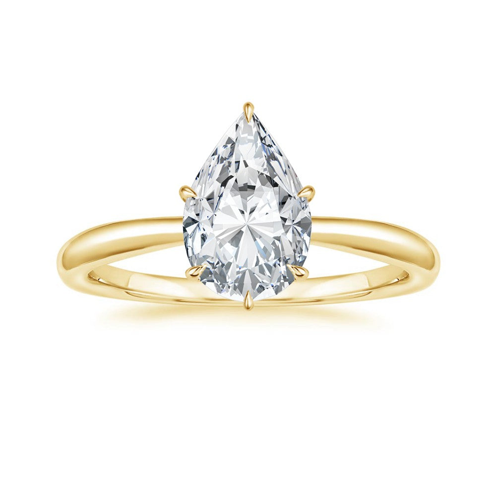 Pear Cut Solitaire & Marquise Contour Wedding Ring Set in Solid Gold