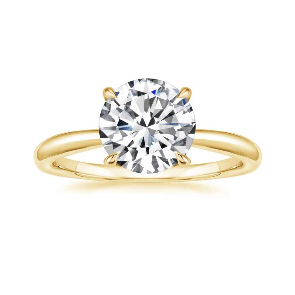 Round Cut Solitaire with Curved Marquise Diamond Chevron Bridal Ring Set in Solid Gold