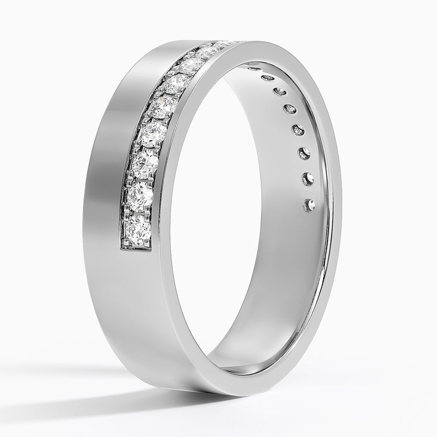 Offset Diamond Channel Flat Band Engagement Wedding Ring in Solid Gold⁠