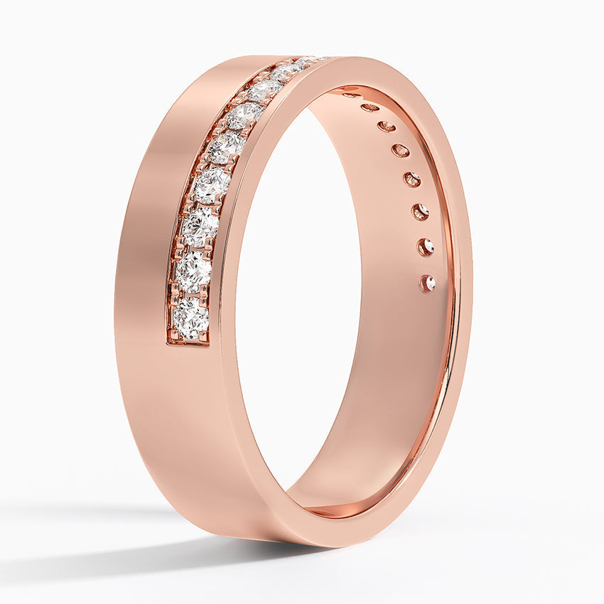 Offset Diamond Channel Flat Band Engagement Wedding Ring in Solid Gold⁠