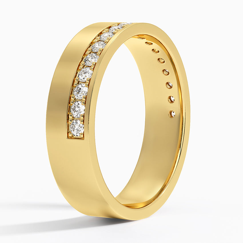 Offset Diamond Channel Flat Band Engagement Wedding Ring in Solid Gold⁠