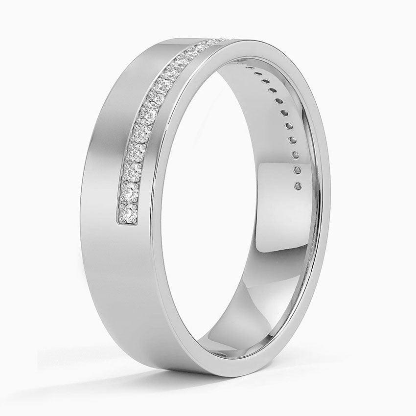 Offset Micro-Pavé Flat Band Wedding Ring in Solid Gold⁠