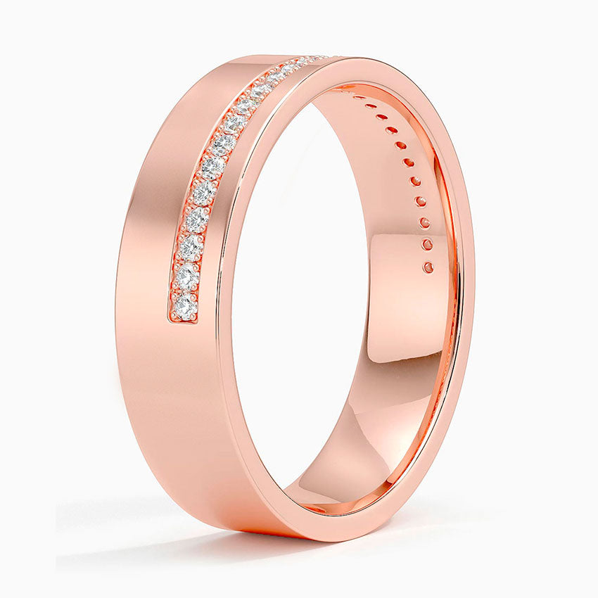 Offset Micro-Pavé Flat Band Wedding Ring in Solid Gold⁠