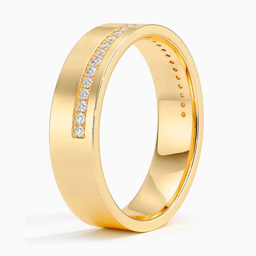 Offset Micro-Pavé Flat Band Wedding Ring in Solid Gold⁠