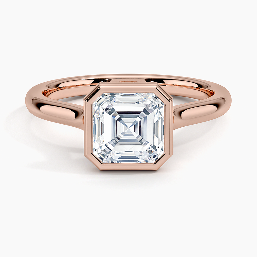 18K Solid Gold Asscher Bezel Lab Grown Diamond Ring