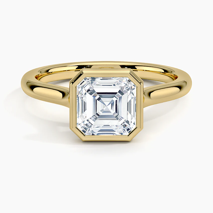 18K Solid Gold Asscher Bezel Lab Grown Diamond Ring