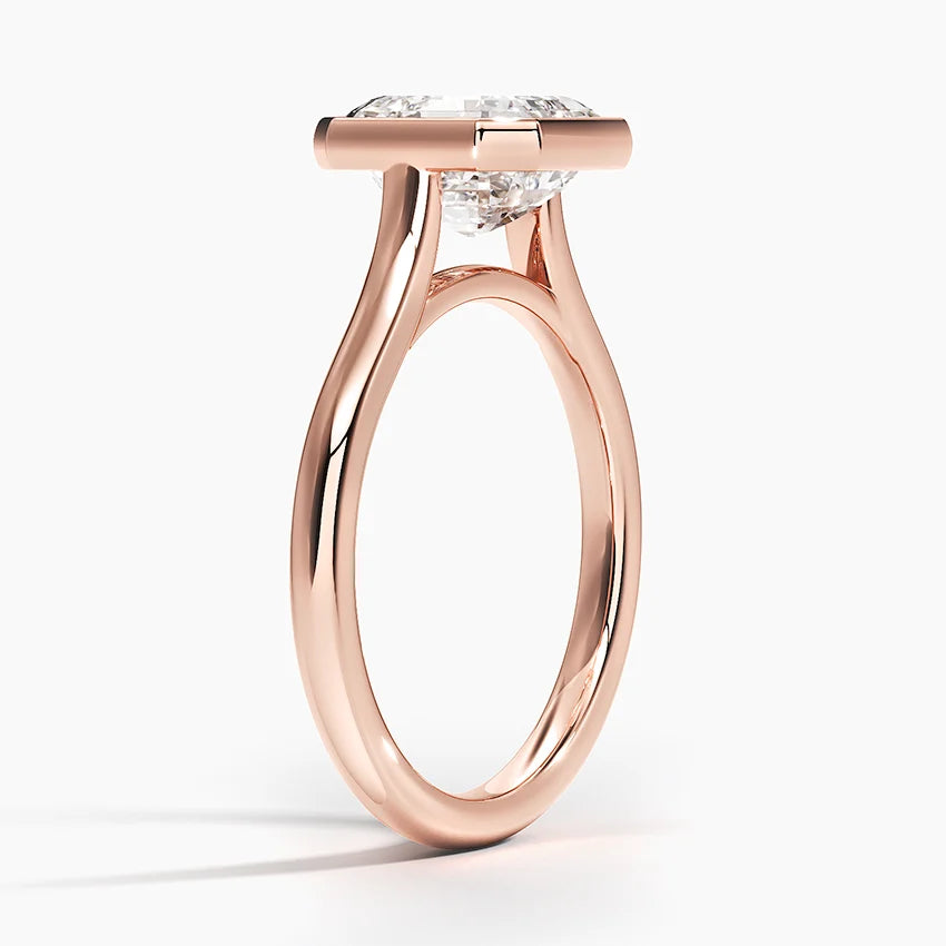 Bezel Lab Grown Diamond Engagement Ring 18K Gold - Asscher