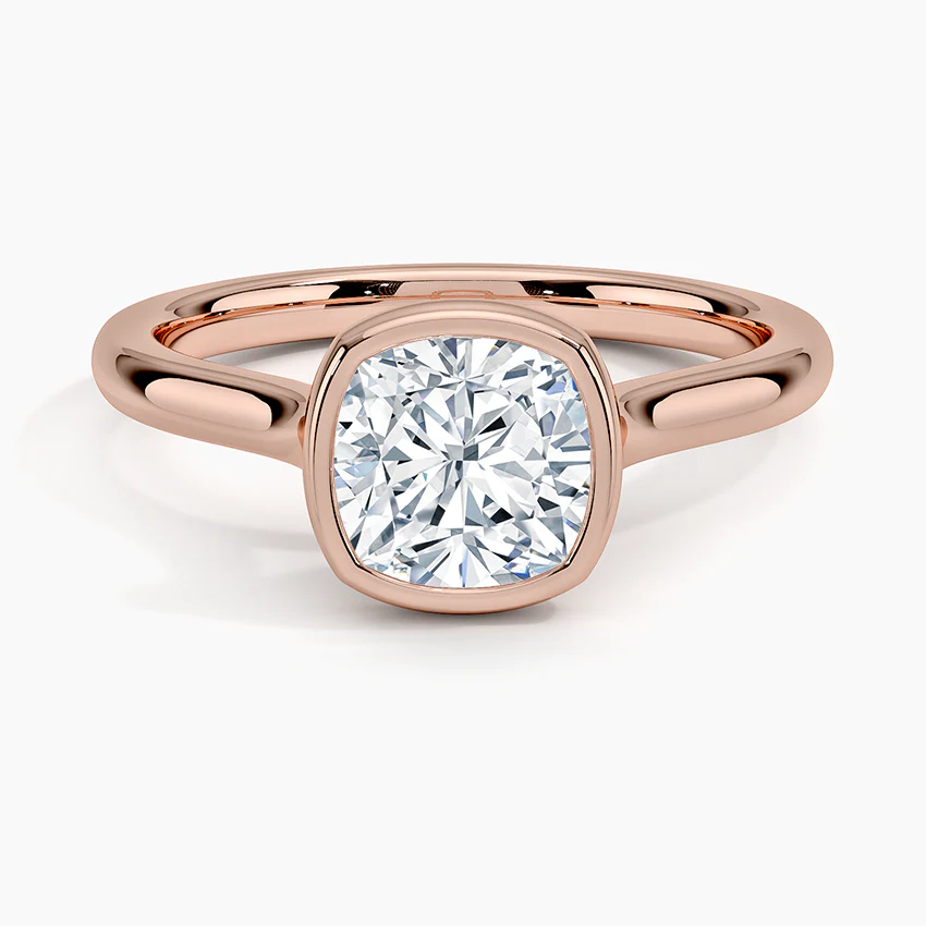 Bezel Lab Grown Diamond Engagement Ring 18K Gold - Cushion