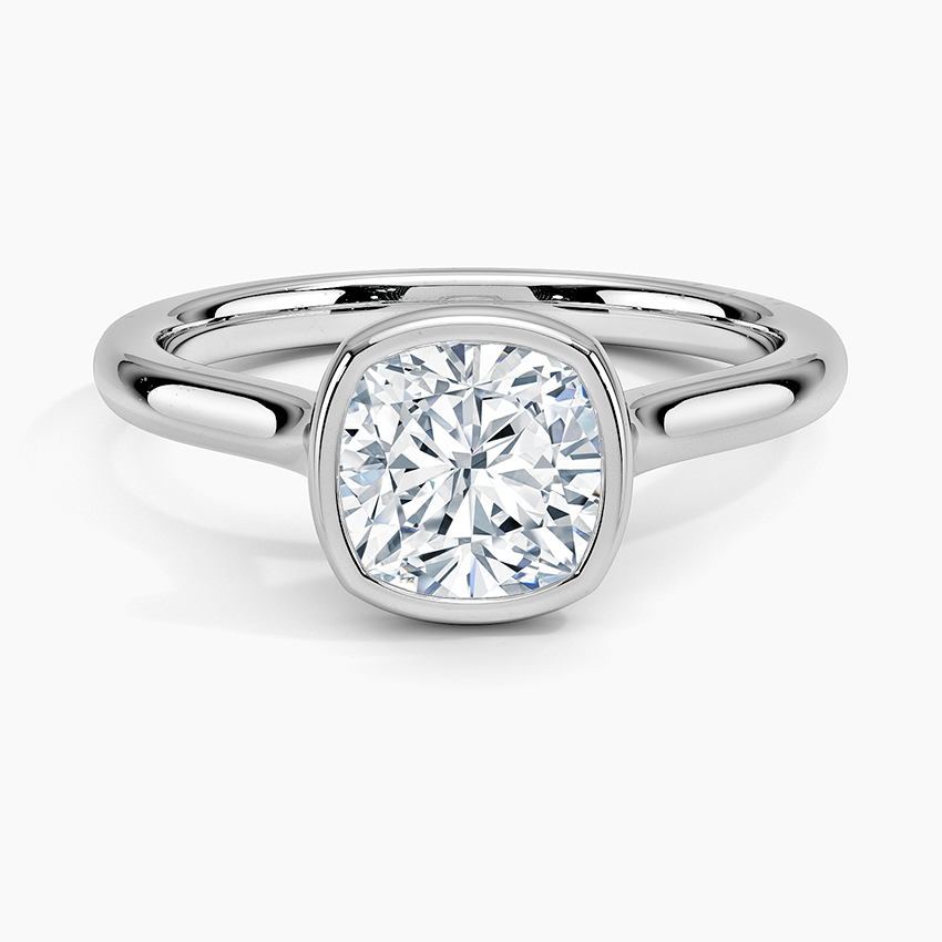 18K Solid Gold Cushion Bezel Diamond Engagement Ring