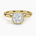 18K Solid Gold Cushion Bezel Diamond Engagement Ring