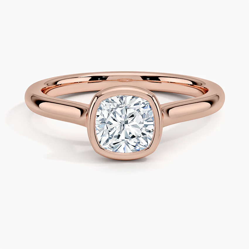 Bezel Lab Grown Diamond Engagement Ring 18K Gold - Cushion