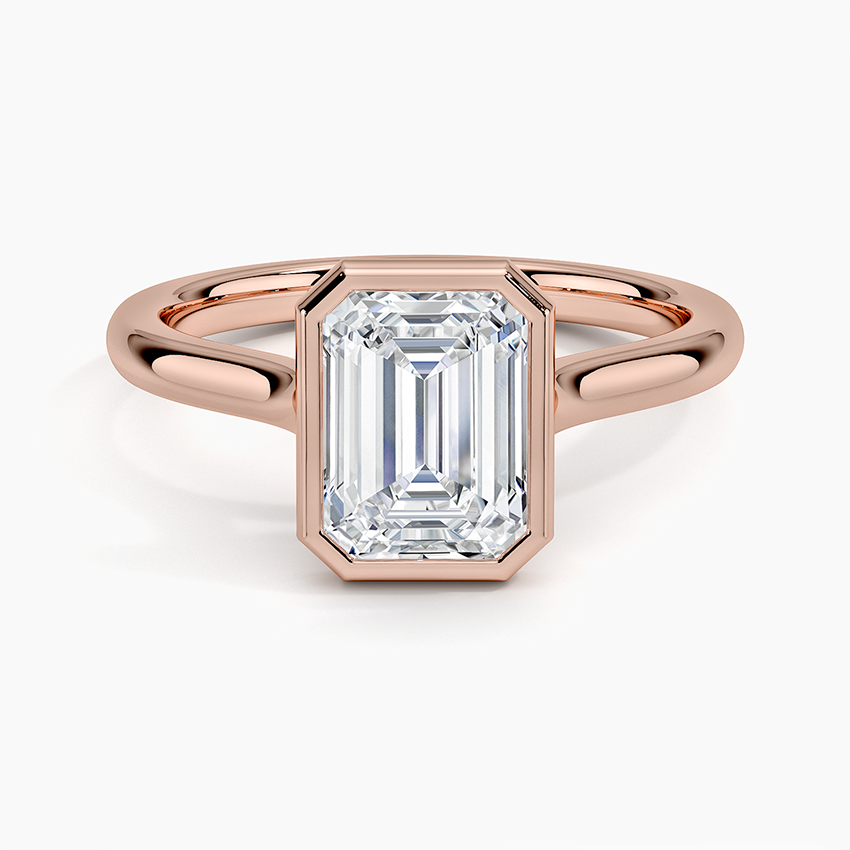 18K Solid Gold Emerald Bezel Diamond Engagement Ring