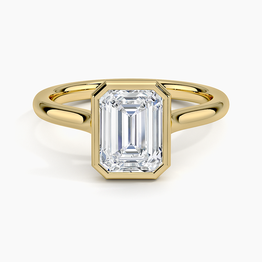 18K Solid Gold Emerald Bezel Diamond Engagement Ring