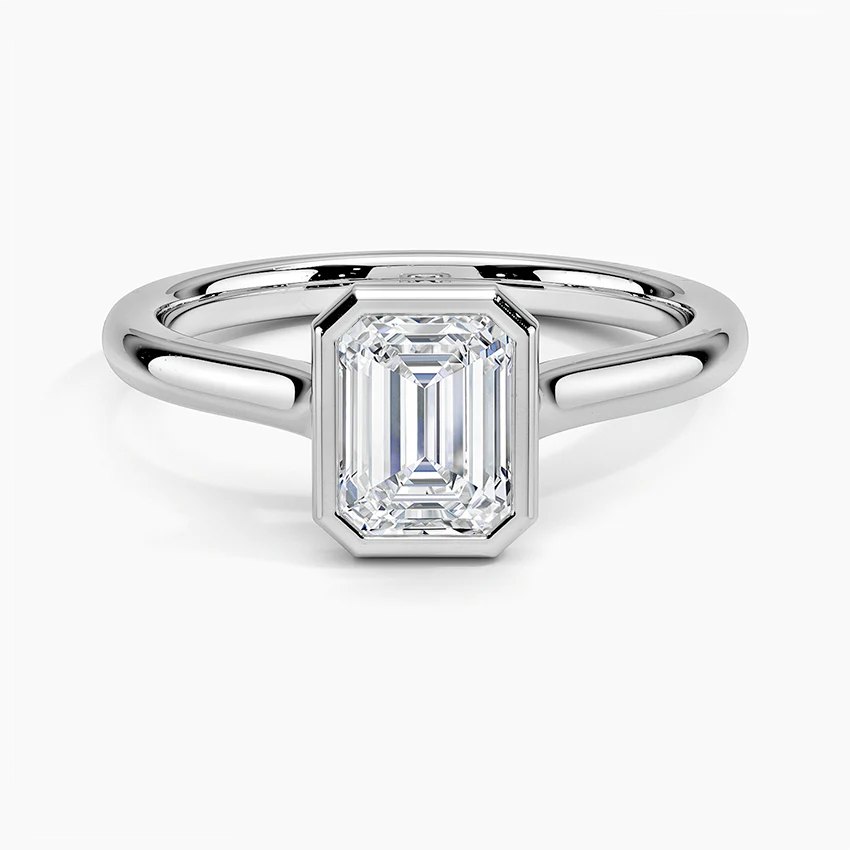 Bezel Lab Grown Diamond Engagement Ring 18K Gold - Emerald