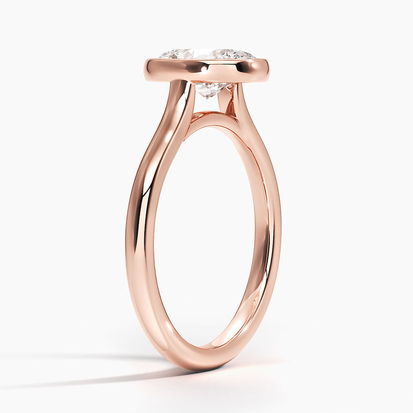 18K Solid Gold Oval Bezel Diamond Engagement Ring