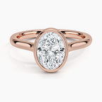 18K Solid Gold Oval Bezel Diamond Engagement Ring