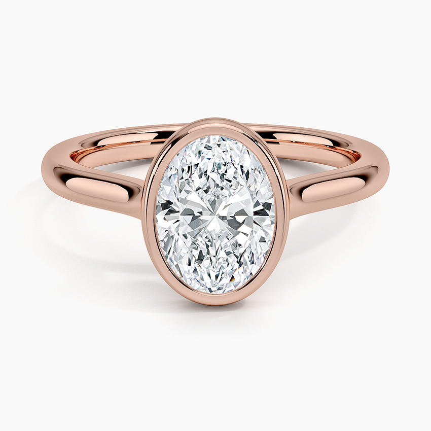18K Solid Gold Oval Bezel Diamond Engagement Ring