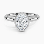 18K Solid Gold Oval Bezel Diamond Engagement Ring