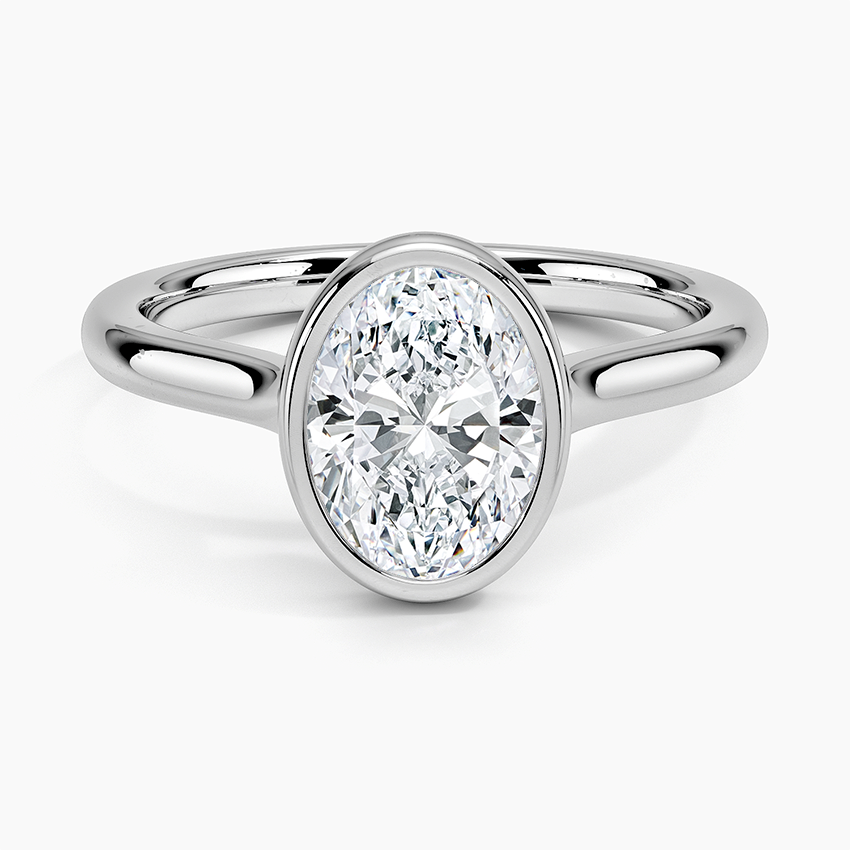 18K Solid Gold Oval Bezel Diamond Engagement Ring