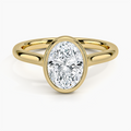 18K Solid Gold Oval Bezel Diamond Engagement Ring
